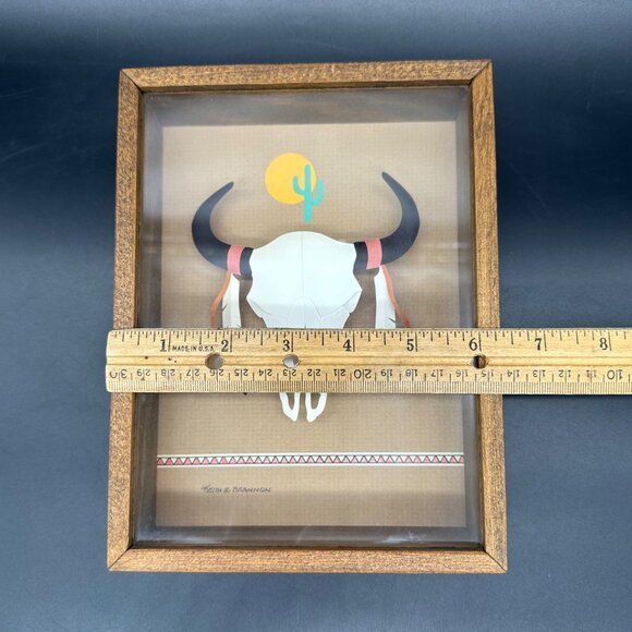Vintage Paper Sculpture Southwest Shadow Box Art Keith E Brannon Bull Skull - Picture 8 of 9